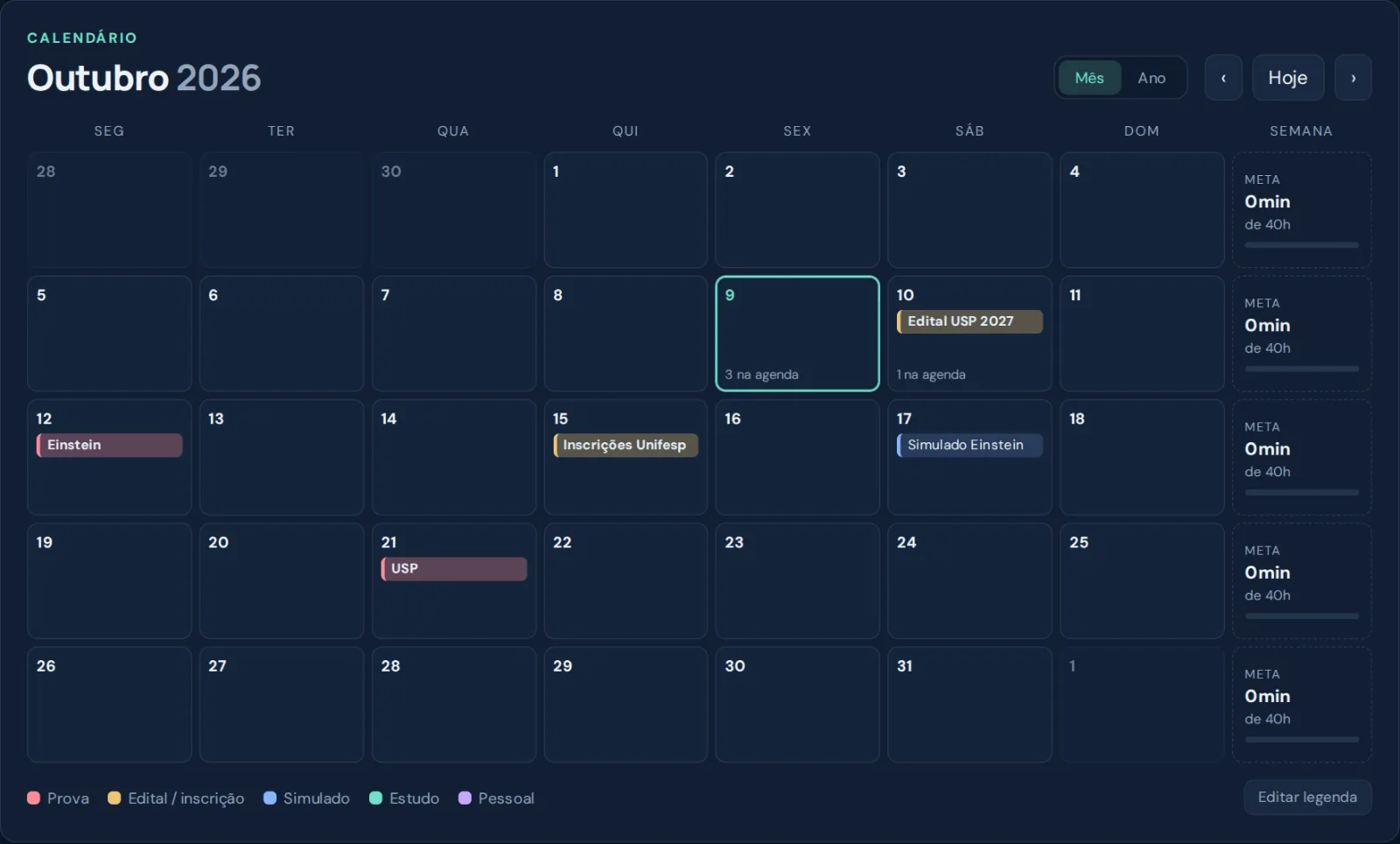 Calendário do Plantão com provas, simulados e editais do mês